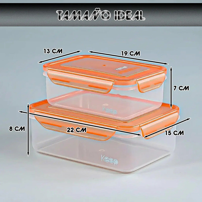 Set 2 Taper Keep Contenedor De Alimentos Tupper Plastico Tup Naranja