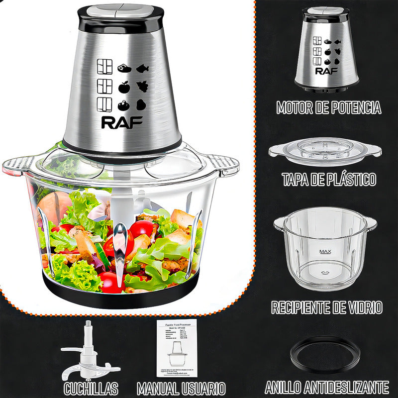 Procesadora Alimentos 2rl 800w Vidrio 2l Picadora Carne Acero Negro