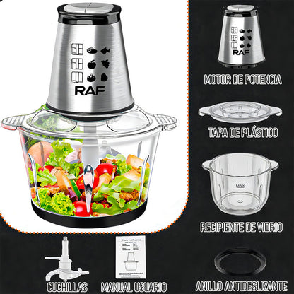 Procesadora Alimentos 2rl 800w Vidrio 2l Picadora Carne Acero Negro