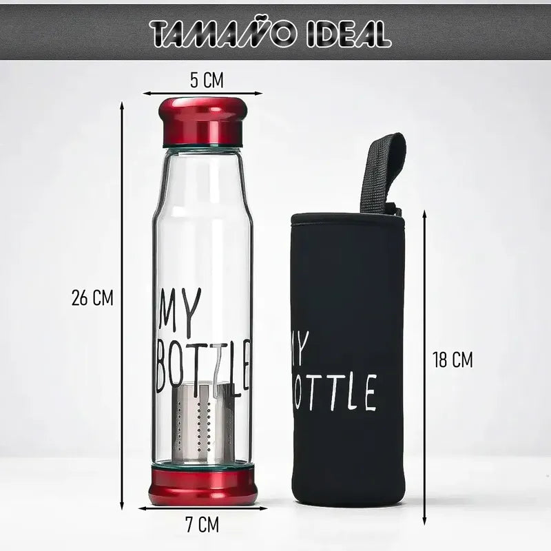Botella Infusora De Té Okshop De Vidrio Con Funda Azul 550 Ml