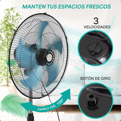Ventiladores Metalicos Ventilador Pedestal Ventilador 3 En 1 Ventilador De Pedestal Turbo 5 Aspas Metálicas Ventilador Pie Rejilla Metalica Oscilacion 120 Grados Okshop