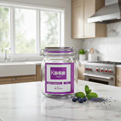 Contenedor De Alimentos Frasco Hermetico Frasco Vidrio 1 L Fucsia