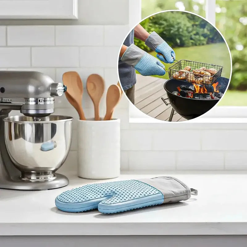 Guantes Para Horno Toma Ollas Guantes De Silicona Cocina Color Azul Puntos