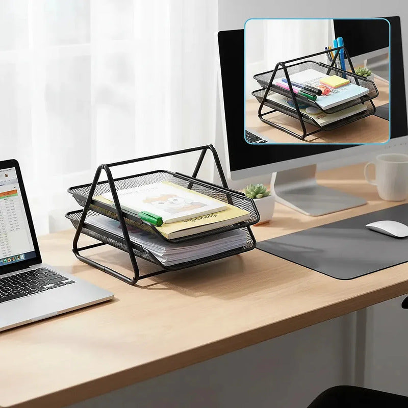 Organizador De Escritorio De Metal Con 2 Niveles Para Oficina