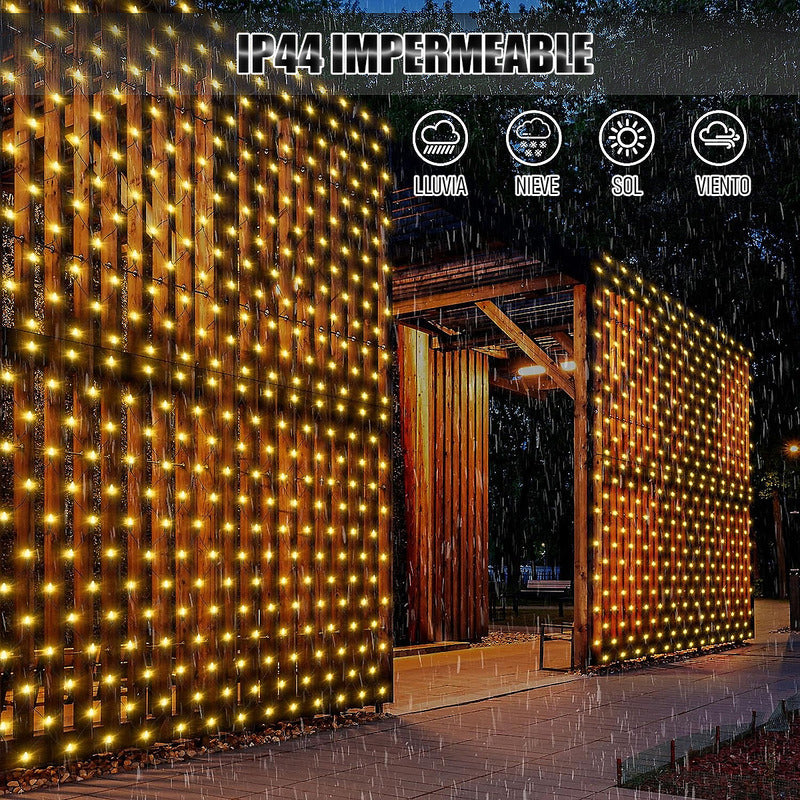 Pack 2 Luces Navidad Solares Luces Red Navidad Luces Terraza Amarillo