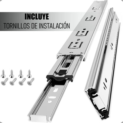 Corredera Telescópica De Acero Para Cajones 60 Cm Con Soportes De 45 Kg