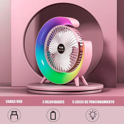 Ventilador Portátil Okshop Usb Con Luz Led, Para Escritorio Y Camping Verde