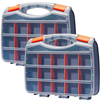 Pack 2 Organizador Tornillos Okshop Plástico 15 Compartimentos Gris