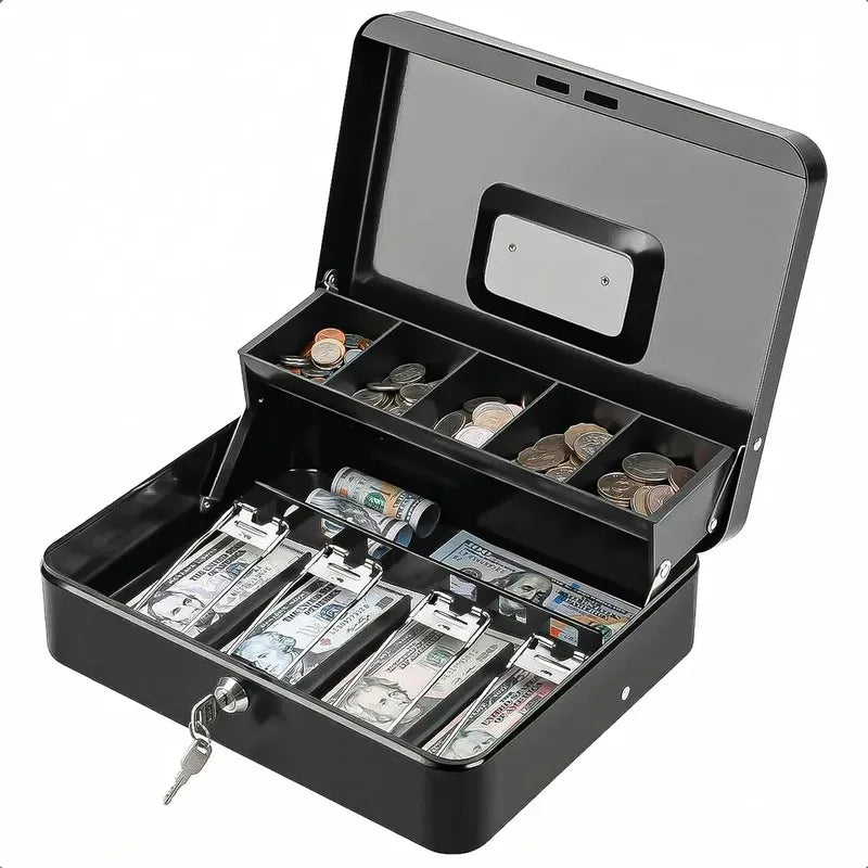 Caja Fuerte Okshop Metálica Con Llave, Para Billetes Y Objetos De Valor Negro