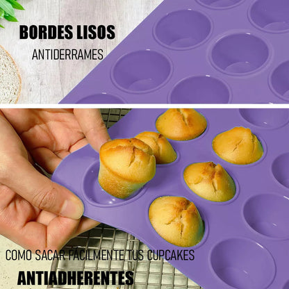 Pack 2 Moldes De Silicona Para Cupcakes De 24 Ranuras Antiaherentes Rosa Pastel