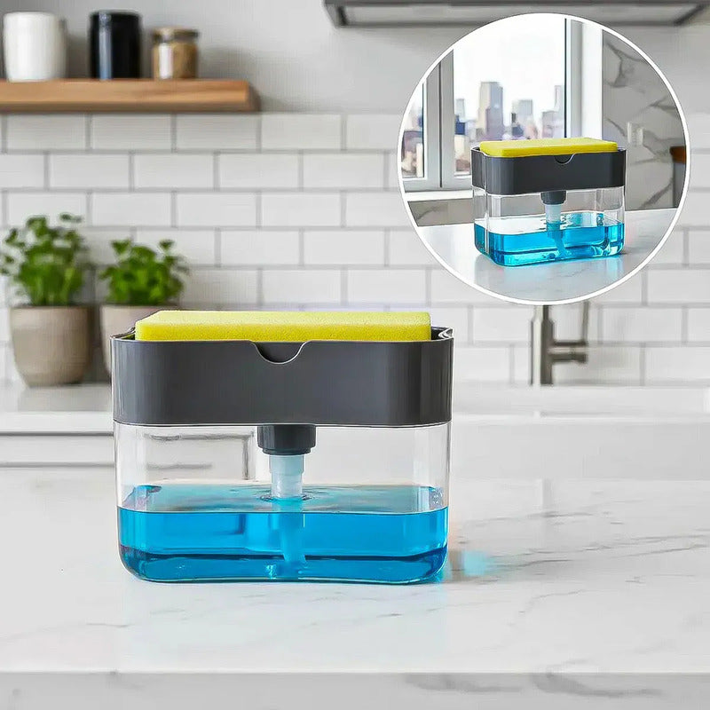 Dispensador De Jabón Para Cocina Con Esponja Gris  Okshop