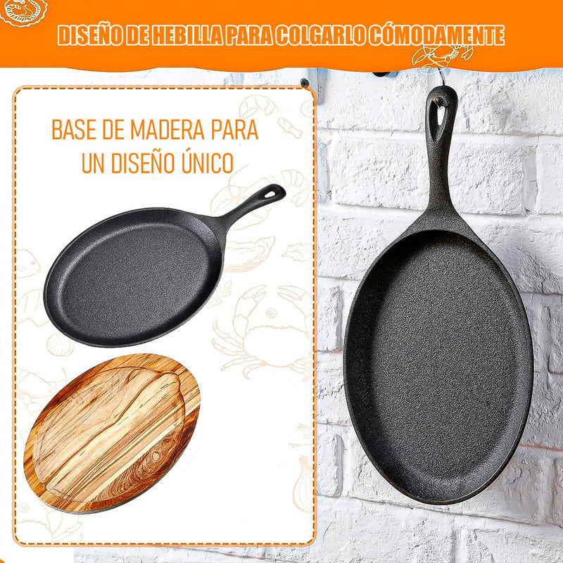 Sarten Iron Cast Plato Hierro Fundido Plato De Fajita Wayu Negro