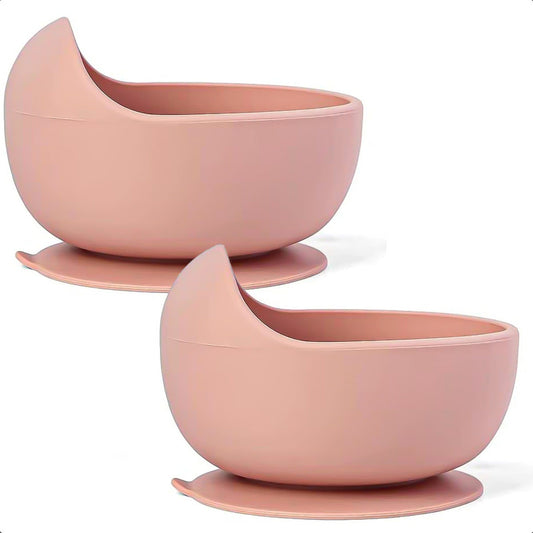 Plato Silicona Bebe Tazon Silicona Bebe Pack 2 Bowl Silicona Rosa Lisa