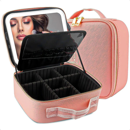 Cosmetiquero Con Espejo Organizador Led Cosmeticos Maleta Cosmetiquero Viaje Cuero Pu Impermeable Cajas Organizadoras Para Cosmeticos Mango Ergonomico Maletas De Cosmeticos Rosa Okshop