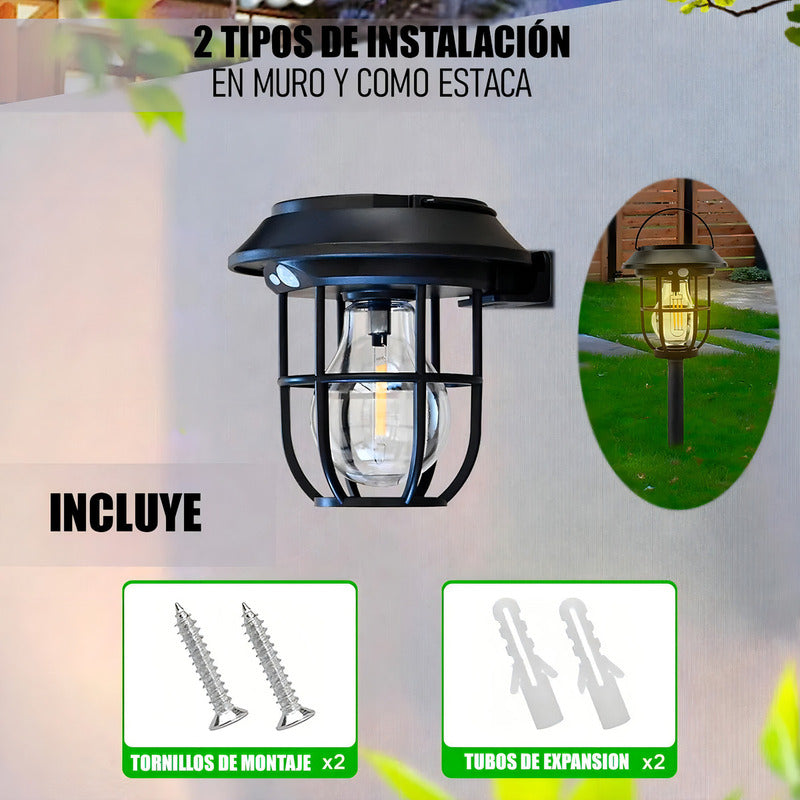 Lámpara Solar Okshop Colgante Estaca Led Jardín Exterior Ip65 Sensor Movimiento Negro