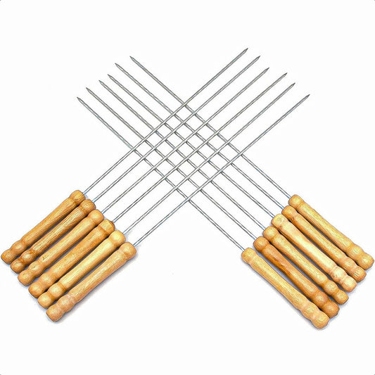 Pinchos Para Asar Brochetas Acero Set 10 Pinchos De Madera