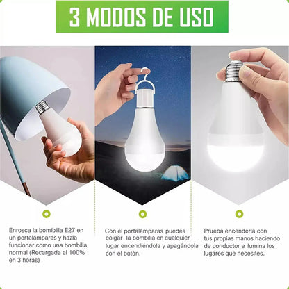 Pack X2 Ampolletas Led Recargables Okshop 10w Usb Tipo Bulbo E27 Camping Blanco Frío