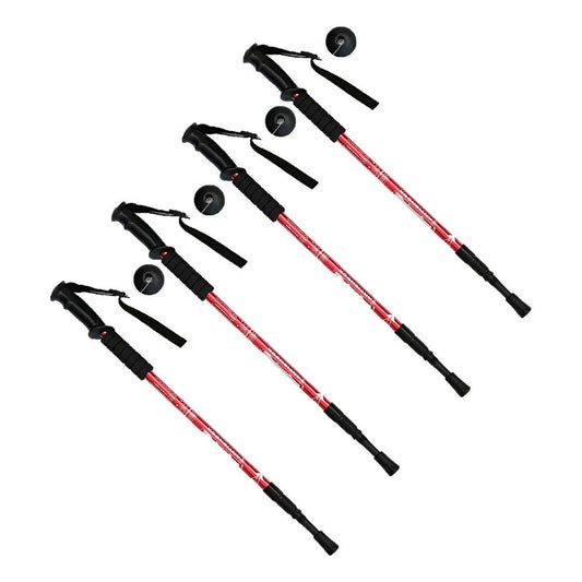 Pack De 4 Bastones De Trekking Plegables Okshop De Aluminio Con Antishock Y Mango Antideslizante Rojo