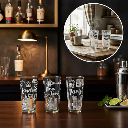 Set 4 Vasos De Vidrio Vasos Vidrio Jugo Juego De Vasos 480ml Vidrio Okshop Vasos De Vidrio City Juego 4 Vasos Cuidades Collection Vasos Para Jugos Set 4 Vasos De Vidrio Bebidas Vasos