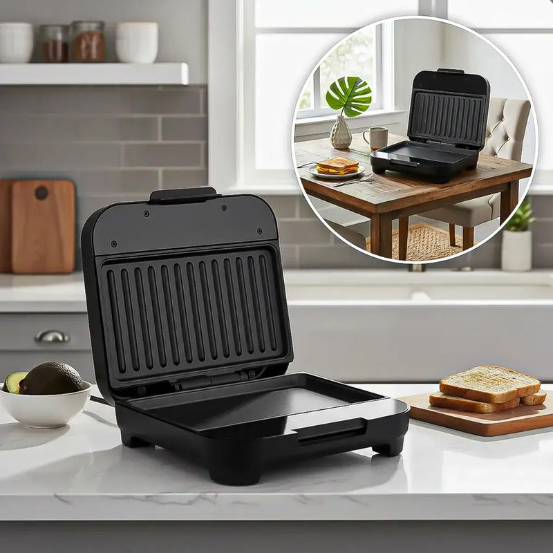 Sandwichera Eléctrica Asador Okshop Con Superficie Antiadherente De 750w Para 2 Sándwiches Negro