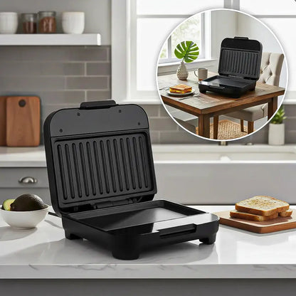 Sandwichera Eléctrica Asador Okshop Con Superficie Antiadherente De 750w Para 2 Sándwiches Negro
