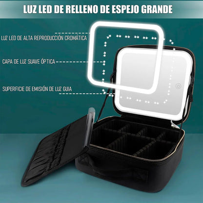Cosmetiquero Con Espejo Organizador Led Cosmeticos Maleta Cosmetiquero Viaje Cuero Pu Impermeable Cajas Organizadoras Para Cosmeticos Mango Ergonomico Maletas De Cosmeticos Negro Okshop