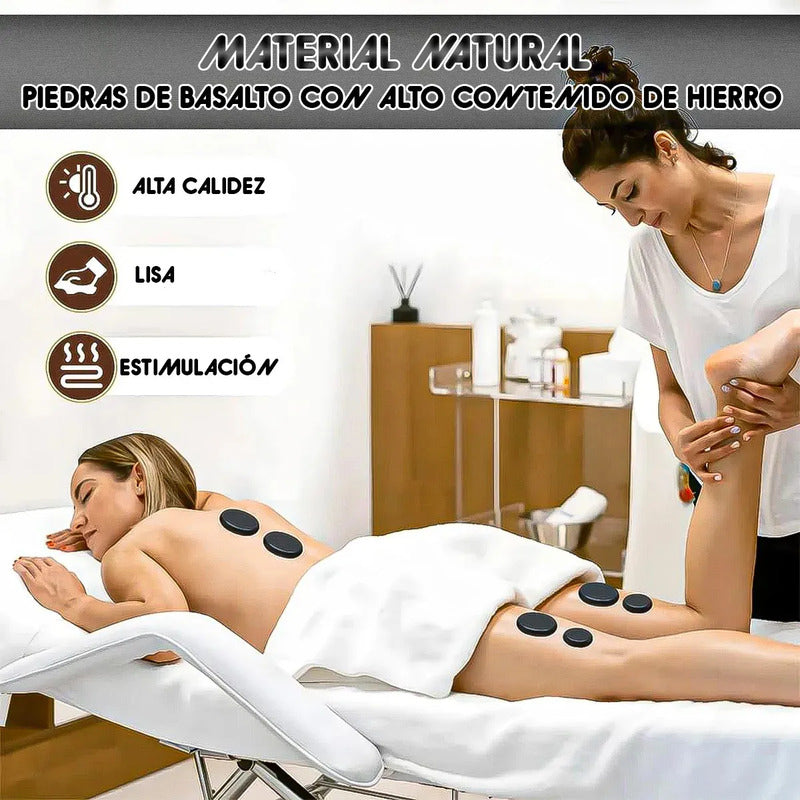 Kit De Piedras Calientes Basalto Okshop Para Masaje, Con Maleta Calentadora Y Tamaños Surtidos