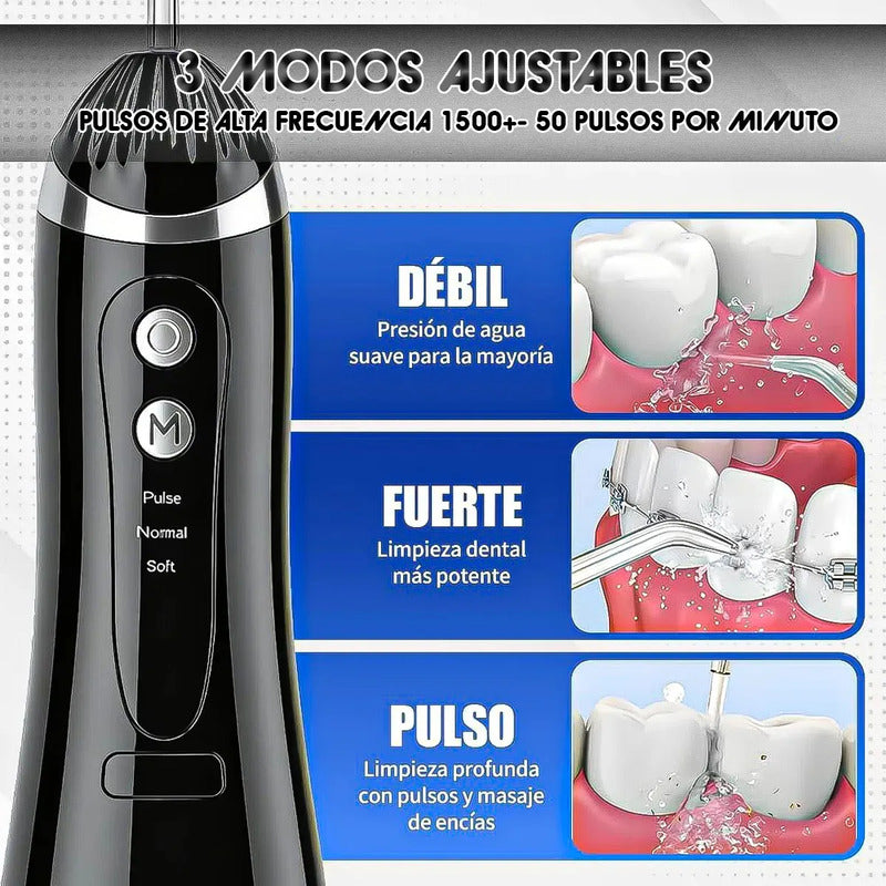 Irrigador Bucal Portátil Okshop Rosa Con 4 Boquillas Y 3 Presiones