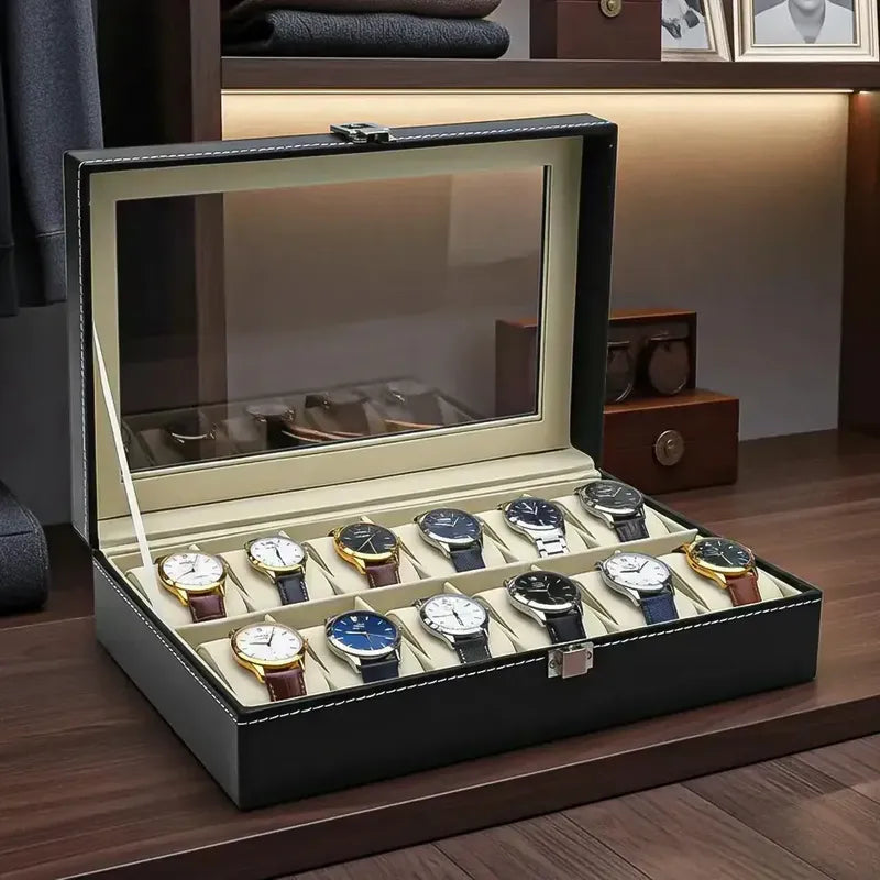 Porta Relojes Organizador De Reloj Caja De Reloj 12 Piezas Okshop Vitrina De Relojes Caja Organizadora De Relojes De... Negro