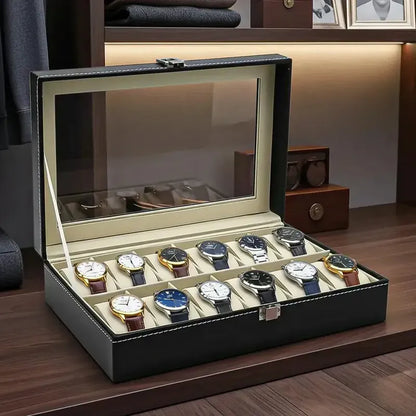 Porta Relojes Organizador De Reloj Caja De Reloj 12 Piezas Okshop Vitrina De Relojes Caja Organizadora De Relojes De... Negro