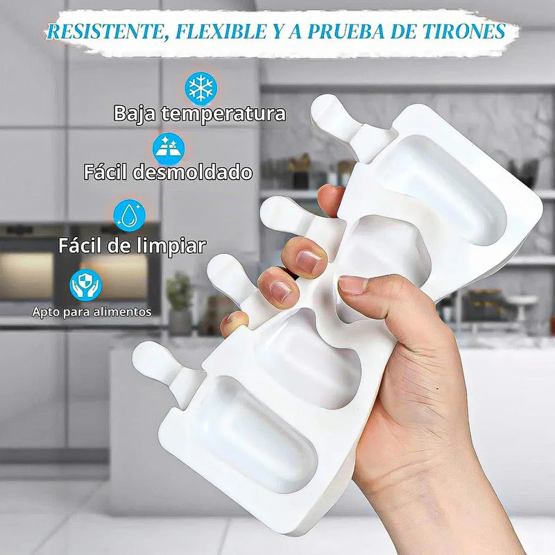 Molde De Silicona Para Helados Con 4 Paletas, Blanco  Okshop