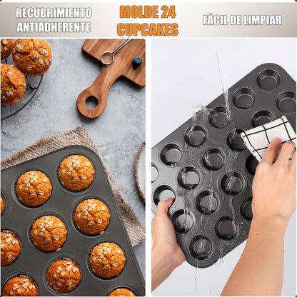 Molde Cupcake Moldes Muffins Moldes 24 Mini Cupcake Moldes Reposteria Metalicos Antiadherente Pack 3 Molde Cupcakes Teflon Galletas Molde Rectangular Acero Aluminizado Okshop Gris