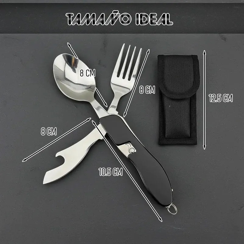 Set Cubiertos Camping 5 En 1 Cubierto Camping Multiuso Plega Negro