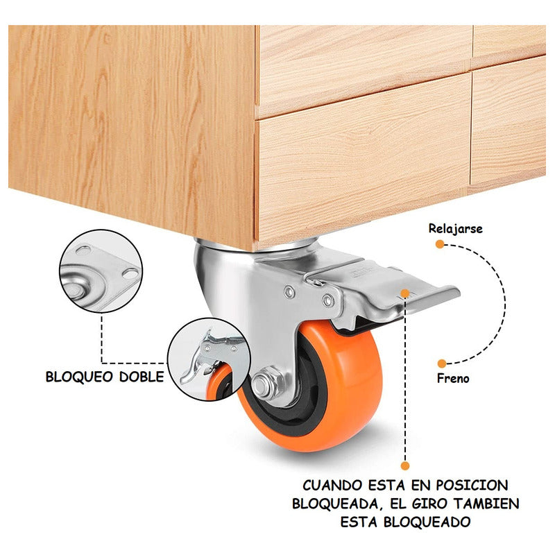 Ruedas Giratorias Para Carros Ruedas Muebles Pack 2 Ruedas Naranja/gris