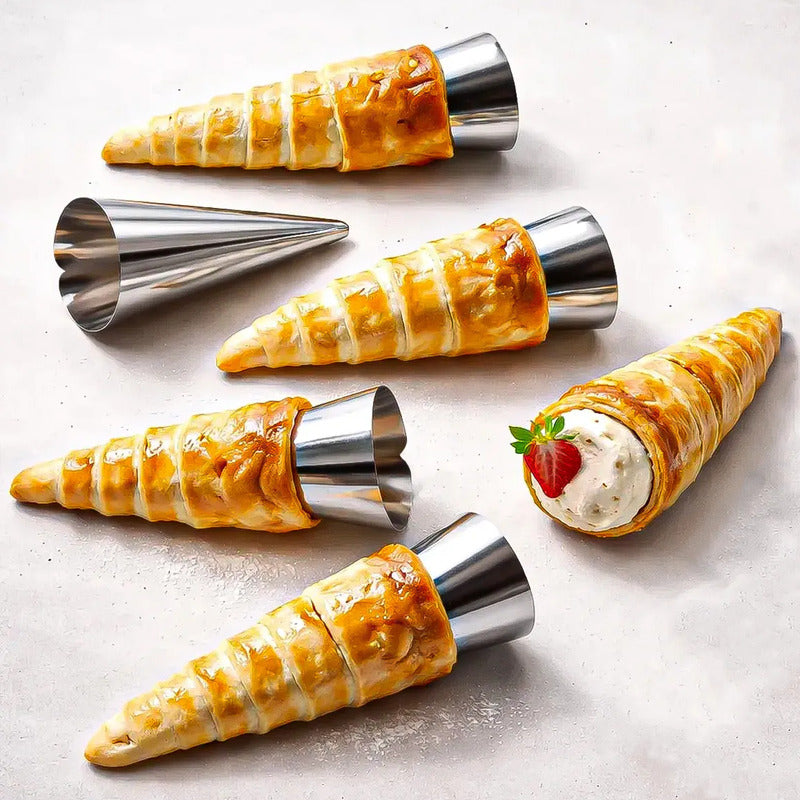 Pack 6 Molde Cannoli Metálico Molde Croissant Molde Cono Gris