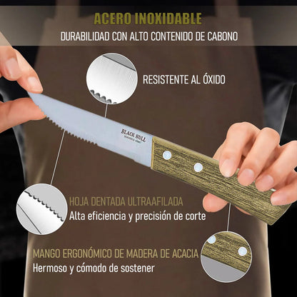 Set De Cuchillos Cuchillo Para Carne Set 4 Cuchillos Steak Juego De Cuchillos Carnes Acero Inoxidable Clasico Cuchillos Mango Madera 22,5cm Cuchillo Chef Aluminio Set Cuchillos 4 Piezas Okshop