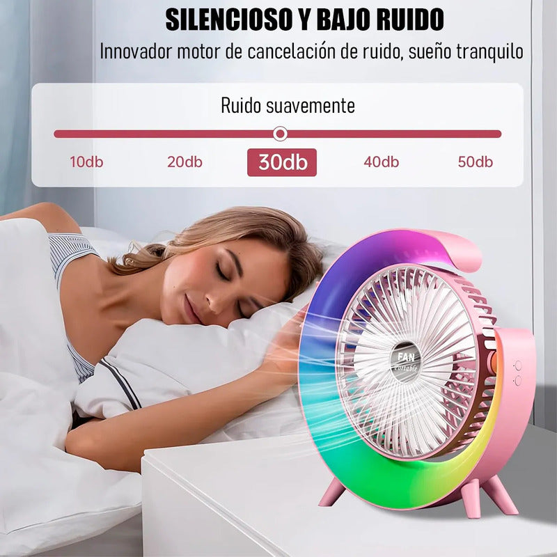 Ventilador Portátil Okshop Usb Con Luz Led, Para Escritorio Y Camping Verde