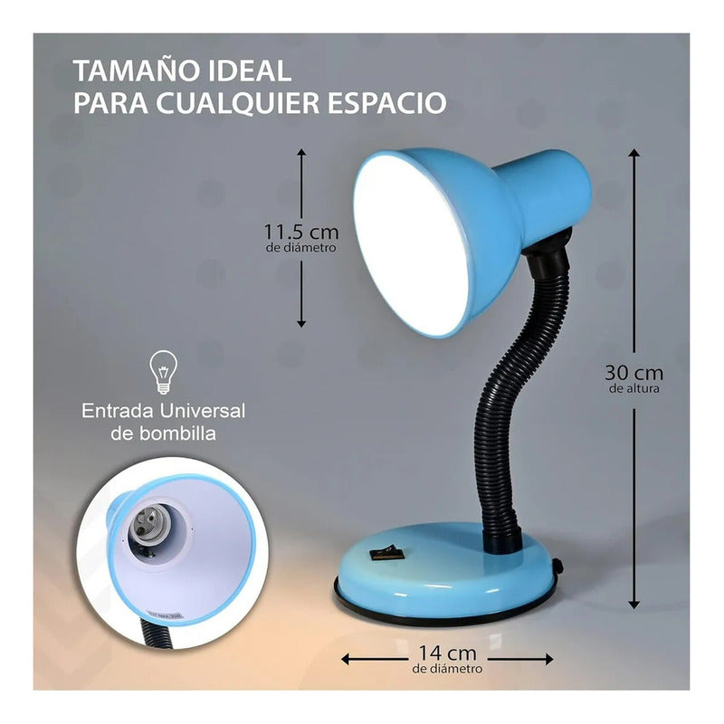 Lampara Escritorio Flexible Metal Okshop Azul E27 Pack 2 Velador Mesa No Aplica
