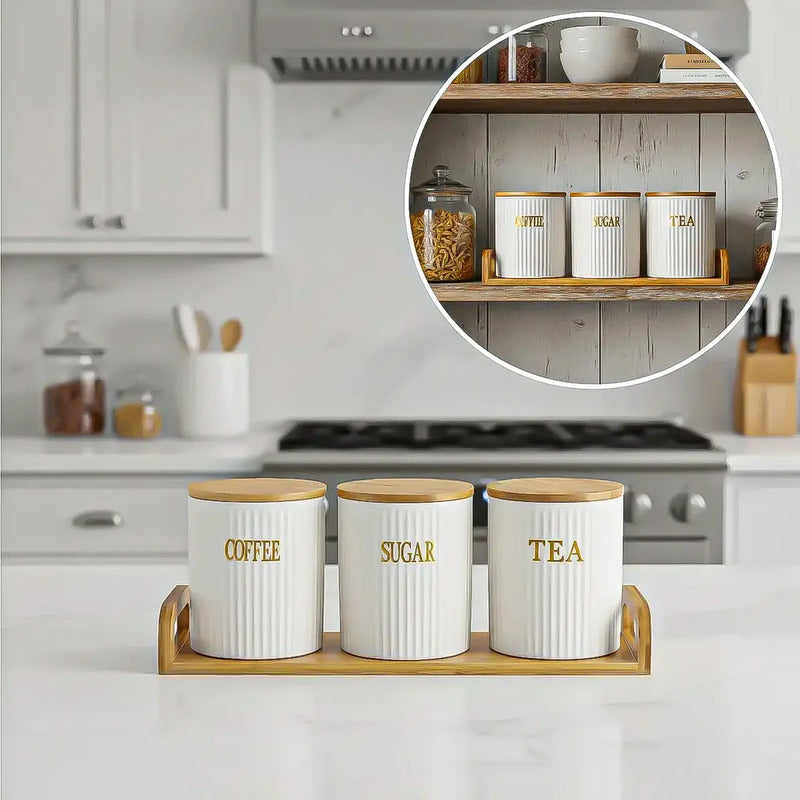 Set 3 Contenedores Hermeticos Frascos Hermeticos Ceramica Blanco 2