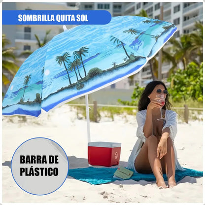 Quitasol Grande Sombrilla De Playa Verano Paraguas 150 Cm Paraguas Colores Poliester Unisex Paraguas Plegable Aluminio... Verde/azul/palmera