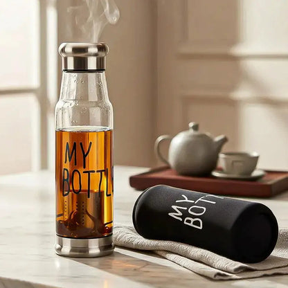 Botella Infusora Okshop De Vidrio Con Funda, 550 Ml Y En Color Gris