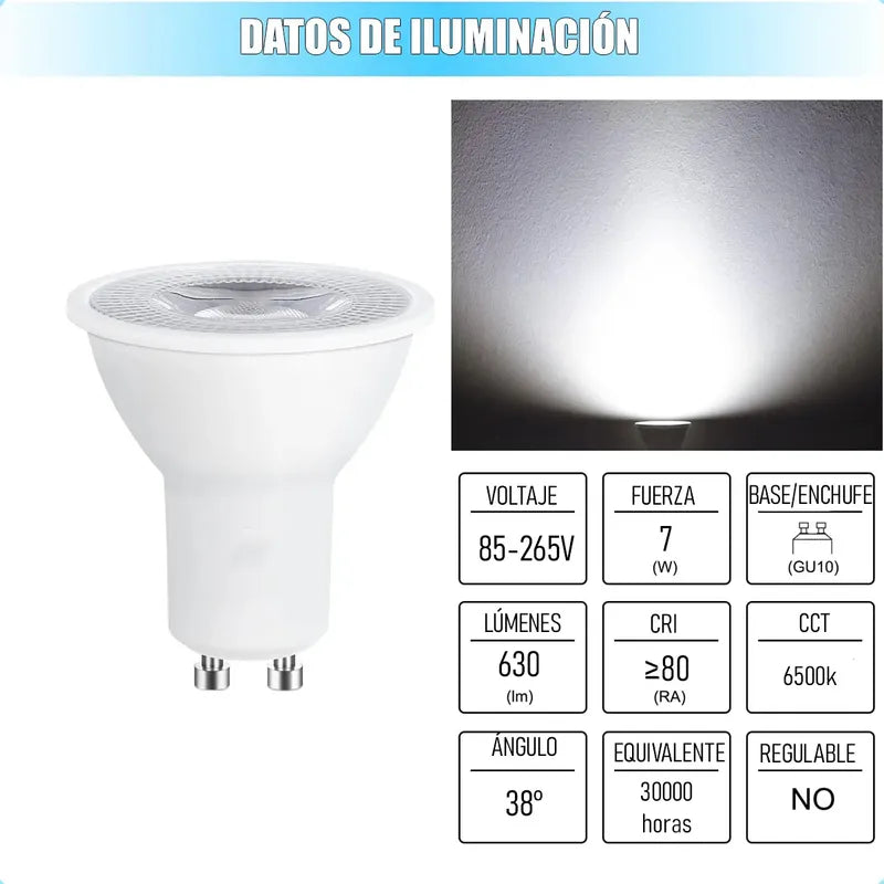 Ampolleta Led Gu10 7w Lampara Led Gu10 38° Ampolleta Gu10 Blanco Frio 630lm Foco Bulbo Hogar Pack 3 Focos Riel Iluminacion Empotrada Ampolletas Led Gu10 7w 6.500k Interiores Okshop
