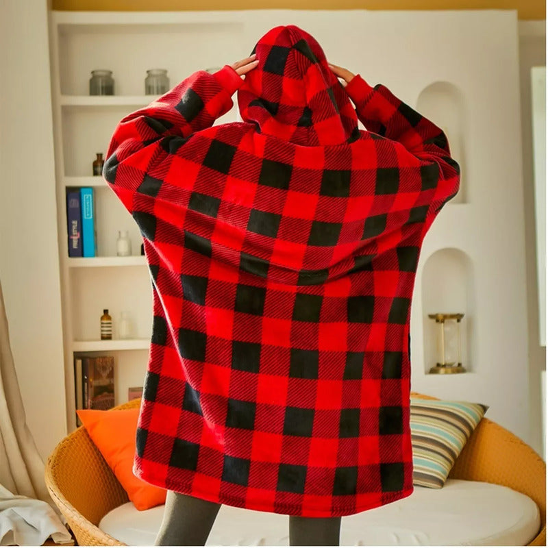 Poleron Frazada Pack X2 Poleron Hombre Polar Poleron Polar Manta Frazada Poleron Peludo Mujer Felpa Adulto Bata Abrigo Invierno Oversize Frazada Unica Rojo Lisa