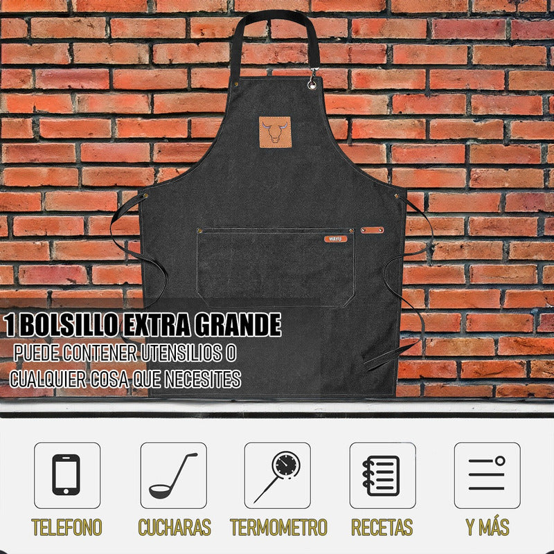 Delantal Parrillero Wayu Pechera Cocina Mandiles Cocina Wayu Negro Wayu