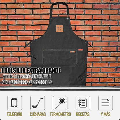 Delantal Parrillero Wayu Pechera Cocina Mandiles Cocina Wayu Negro Wayu
