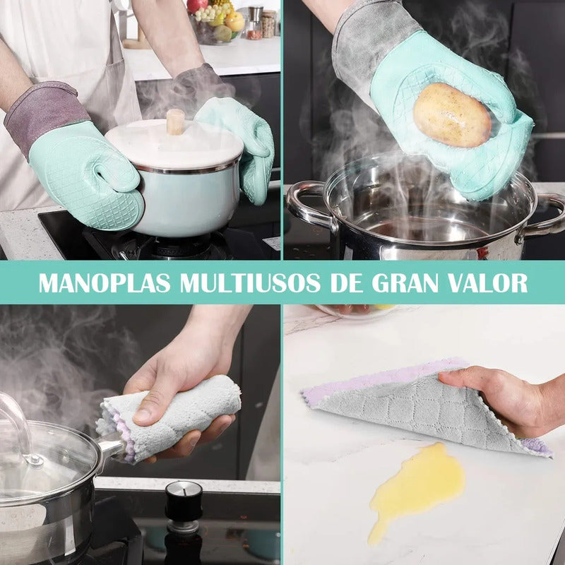Guantes Para Horno Toma Ollas Guantes De Silicona Guante De Cocina Algodon Okshop Protector De Silicona Flexible 27 Cm Pack 2 Toma Olla Guante Silicona Manopla Verde Claro