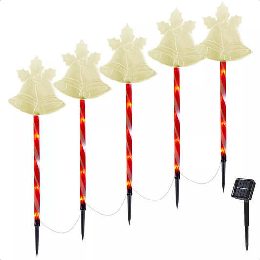 Pack X5 Estacas Navideñas Led 2,6 M Luces Navidad Exterior Solares Campana/cálida Luces Navidenas Solares Campana/cálida Luces Navideñas Estacas Solares Luces Navidad Solar Okshop