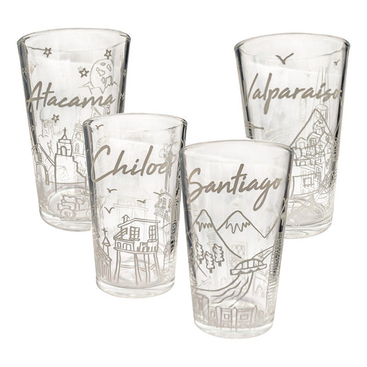 Set 4 Vasos De Vidrio Vasos Vidrio Jugo Juego De Vasos Chile Transparente