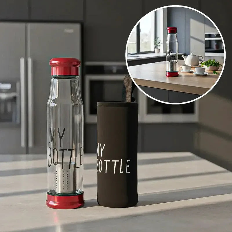 Botella Infusora De Té De Vidrio 550 Ml Con Funda Roja Rojo