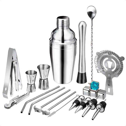 Kit De Coctelería Coctelera Profesional Kit Coctelería 22pcs Plateado